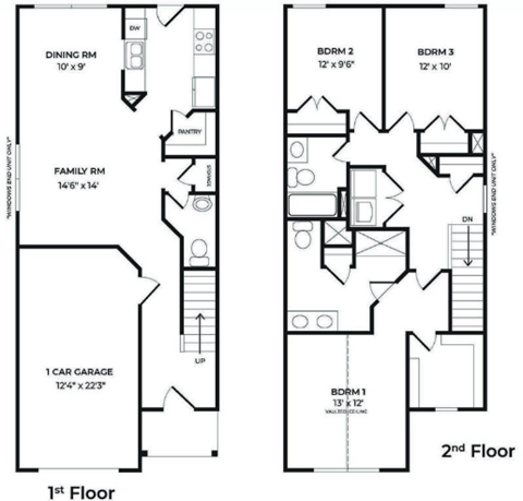 Floor plan for 3 beds, 2.5 baths, 1416 sqft